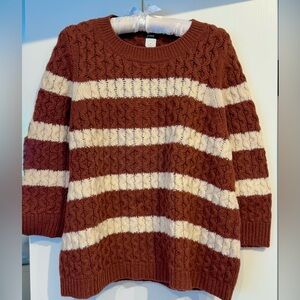 100% Merino Wool Chunky Cable Knit J. Crew Sweater - Brown/Cream Striped